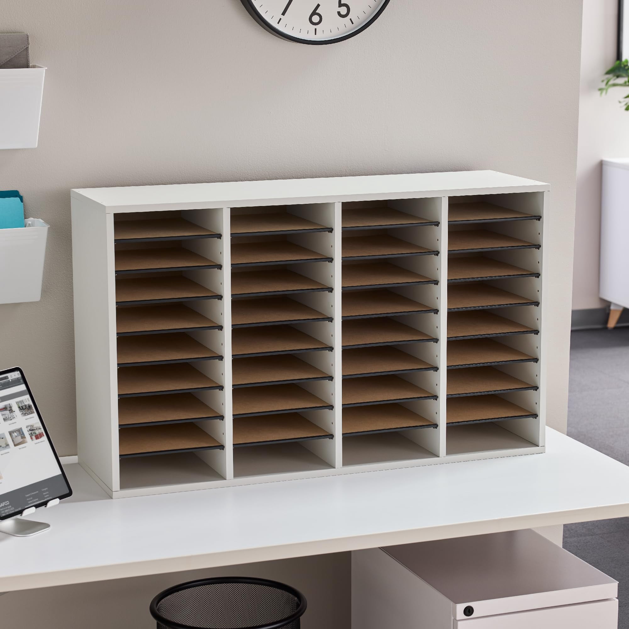 Safco Grey 36 Compartment Wood Adjustable File Organizer
