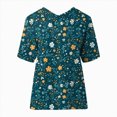 thumbnail image 4 of TOWMUS Floral Summer Tops Blouses Women's Summer Lapel Print Cotton and Linen Top Shirts for Women Linen Ladies Blouses Dark Green, 4 of 5