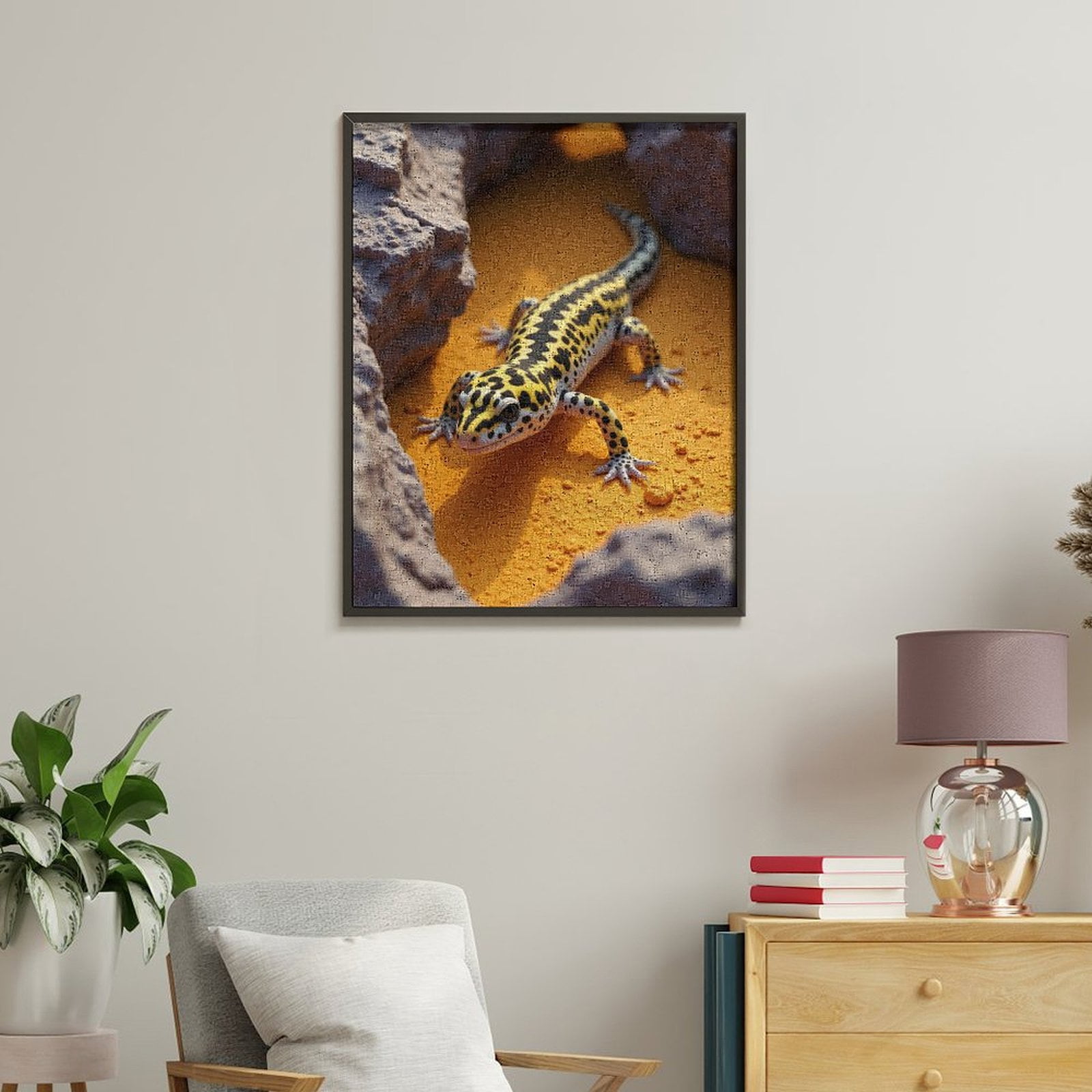 Paint by Numbers Kit for Adults, Yellow Spotted Lizard On Rocks Paint by Numbers, Easy Paint by Numbers Kit for Adults Beginner, DIY Adult Paint by Number Kits on Canvas, 12x16in Home Decor