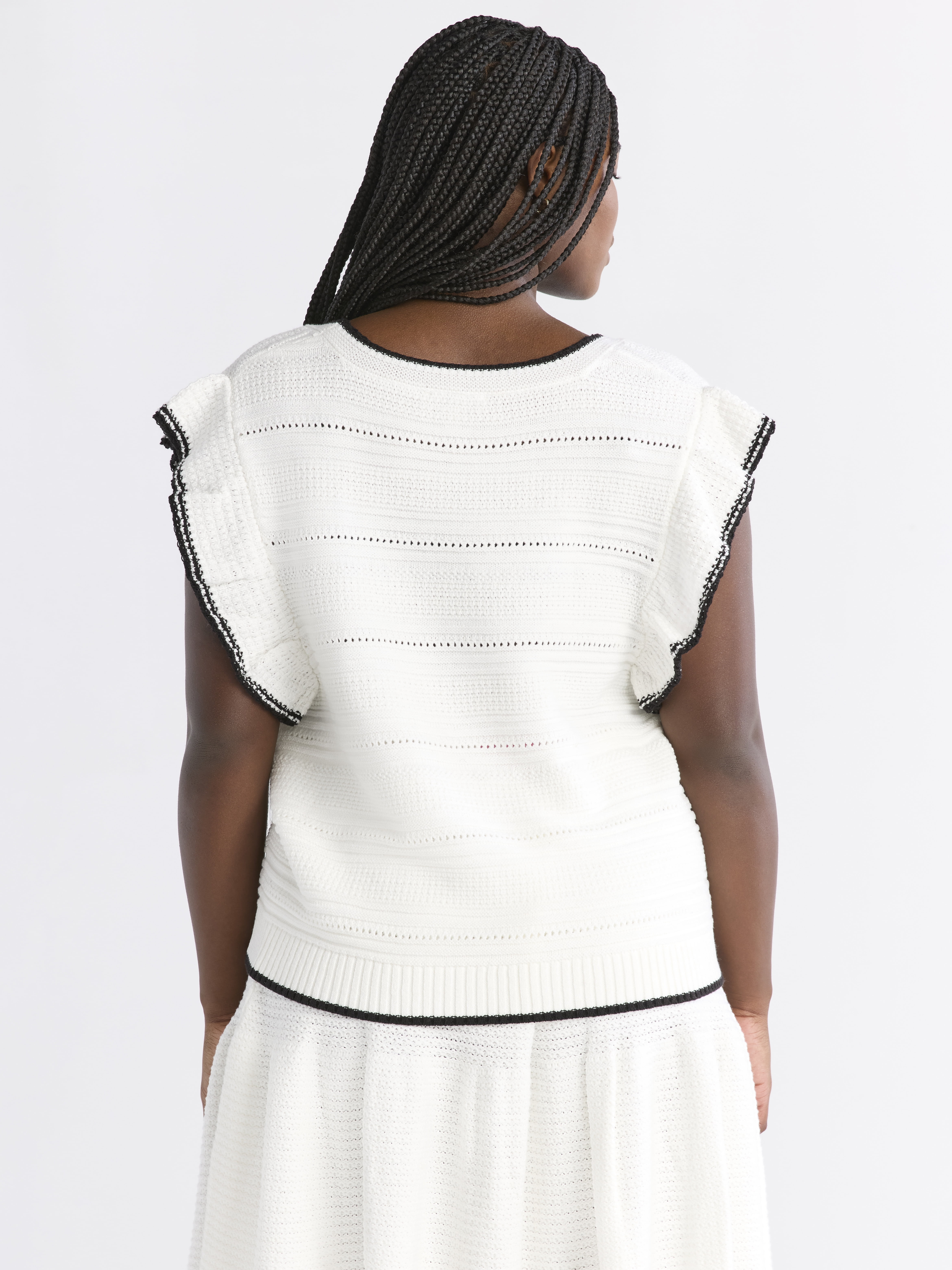 Free Assembly Women's and Women's Plus Size Pointelle Sweater Tank Top with Flutter Sleeves, Lightweight, Sizes XS-4X