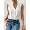 thumbnail image 3 of Womens Pleated Tank Tops V Neck Casual Sleeveless Blouses Summer Basic Vest Shirt White XL, 3 of 7