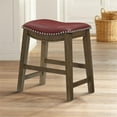 thumbnail image 2 of Pemberly Row Faux Leather Bar Stool Chair in Red With Saddle Seat & Footrest, 2 of 7