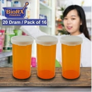 Pharmacy Vials 20 Dram AMBER (PACK OF 16) Snap Cap, Caps Included by Sponix BioRx