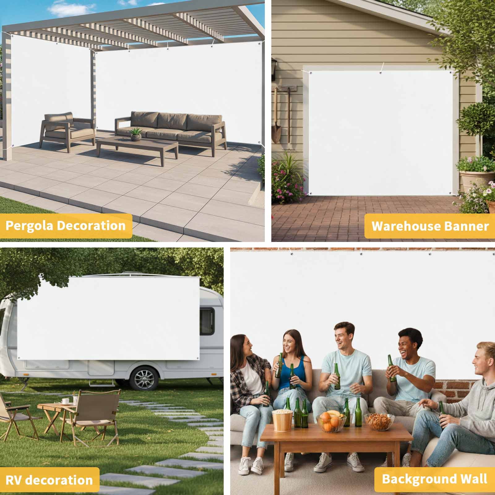 White Garage Door Cover Banner 7 x 8 FT, Modern Minimalist Pure Soild Color Garage Door Curtains Backdrop with Grommets for Indoor Outdoor Wall Party Porch Yard Decorations Background