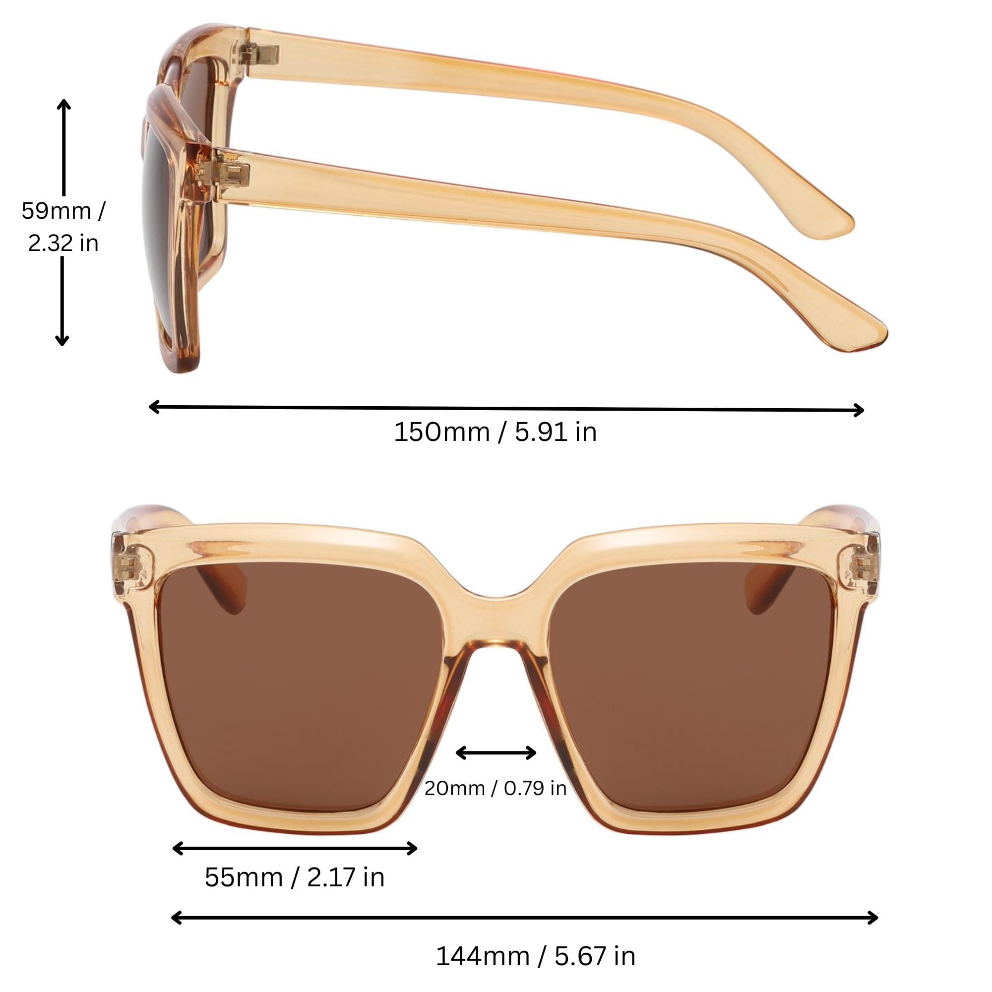 Sunglasses square light brown clear oversize summer women champagne luxury Women main image 4