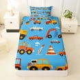 thumbnail image 3 of Castle Fairy Cartoon Construction Truck Twin Sheet Sets 3pcs for Kids, Cute Excavator Vehicle Bedding for Bedroom, Bright Blue, 3 of 6