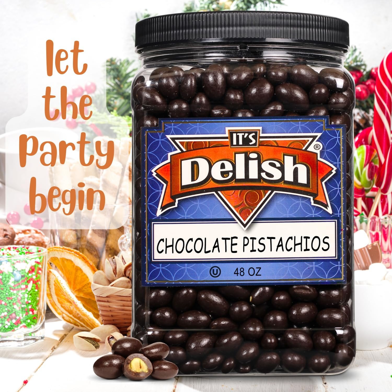 Dark Chocolate Covered Pistachio by It's Delish, 48 OZ Jumbo Container  Chocolate Candy Nuts Bulk Pistachios Chocolates
