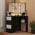 thumbnail image 4 of Veanerwood Corner Vanity Desk with Lighted Mirror & Charging Station,Makeup Vanity Table, Black, 4 of 13