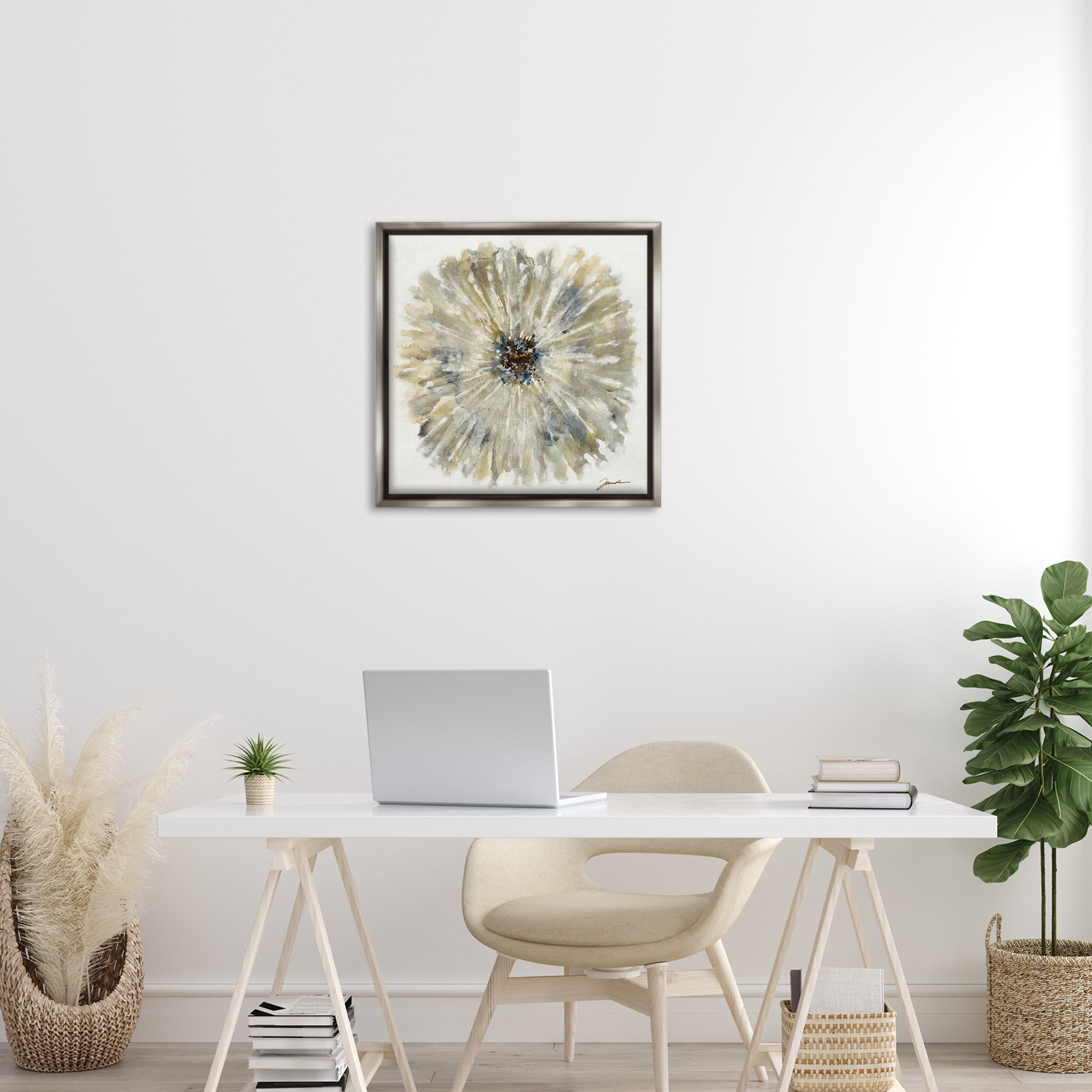 Stupell Industries Neutral Rustic Abstract Flower Floral Painting Gray Floater Framed Canvas Art Print Wall Art, 25 x 25