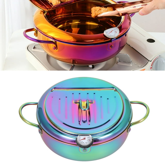 Freidora De Acero Inoxidable Con Termómetro, Estilo Japonés, Olla Profunda Antiadherente De 3,4 L, Perfecta Para Cocinar En Casa