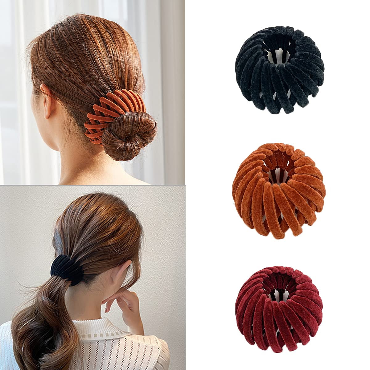 2 Pieces Brown Plastic Hair Styling Bun Maker Curler Ponytail Holder for Lady
