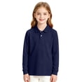 thumbnail image 5 of Girls Long Sleeve Collar Pique Polo Shirts Kids School Uniform Daily Tops Navy 150, 5 of 7