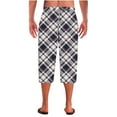 thumbnail image 7 of GigrtiJin Mens Trendy Capris Pants Plaid Printed Elastic Waisted Drawstring Wide Leg Pants Loose Casual Pants, 7 of 7
