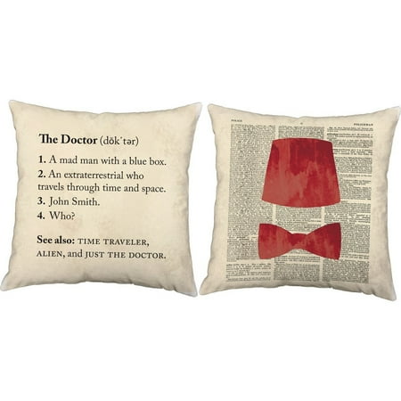 Set of 2 Definition of Doctor Throw Pillows 18x18 Square White Cotton Fez and Bow Tie Cushions, One pair of RoomCraft Just The Doctor Fez Bow.., By RoomCraft