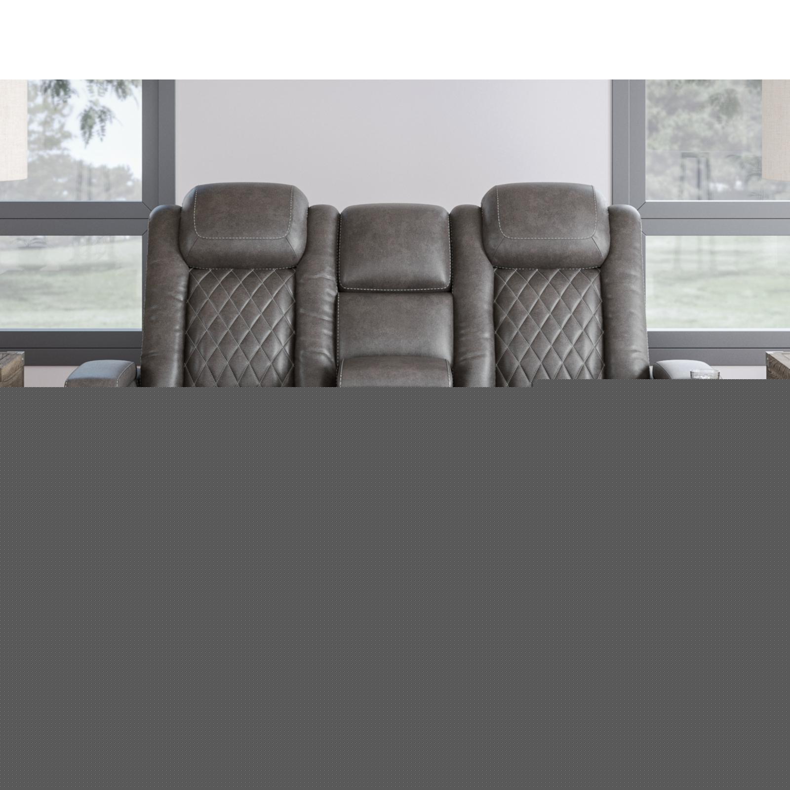 Ashley Furniture HyllMont Faux Leather Power Reclining Loveseat in Charcoal Gray