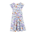thumbnail image 5 of Bainana Girls Summer Dresses Floral Print Ruffled Sleeve Crew Neck Dress Fashion Stylish Little Youth Girls Holiday School Street Party Playwear Light Blue Size 6-7 Years, 5 of 5