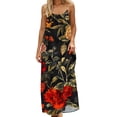 thumbnail image 2 of Smsaxvxz Summer Plus Size Dresses for Women Fashion Floral Printed Spaghetti Strap Round Neck Sleeveless Low Backless Sundress Casual Maxi Dresses Army Green 3XL, 2 of 8