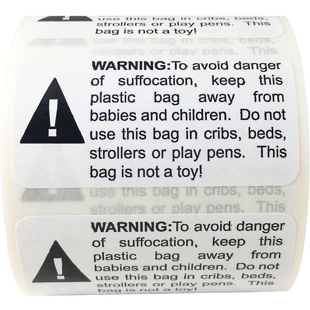 Suffocation Warning Labels For Retail Plastic Bags 1" x 2" Inch