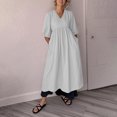 thumbnail image 5 of GaThRRgYP Hidden Pockets Short Sleeve V-Neck Dress-Functional Design,Ladies' Casual V-neck Three-quarter Sleeve Cotton and Linen Pocket Dress Gray XL, 5 of 9