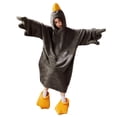 thumbnail image 5 of BWASD Women's Pajama Sets Oversized Soft Furry Goose Blanket Hoodie Cute Duck Onesie Pajamas with Plush Slippers Sleeping Robe Loungewear Home Wear (Dark Gray L), 5 of 9