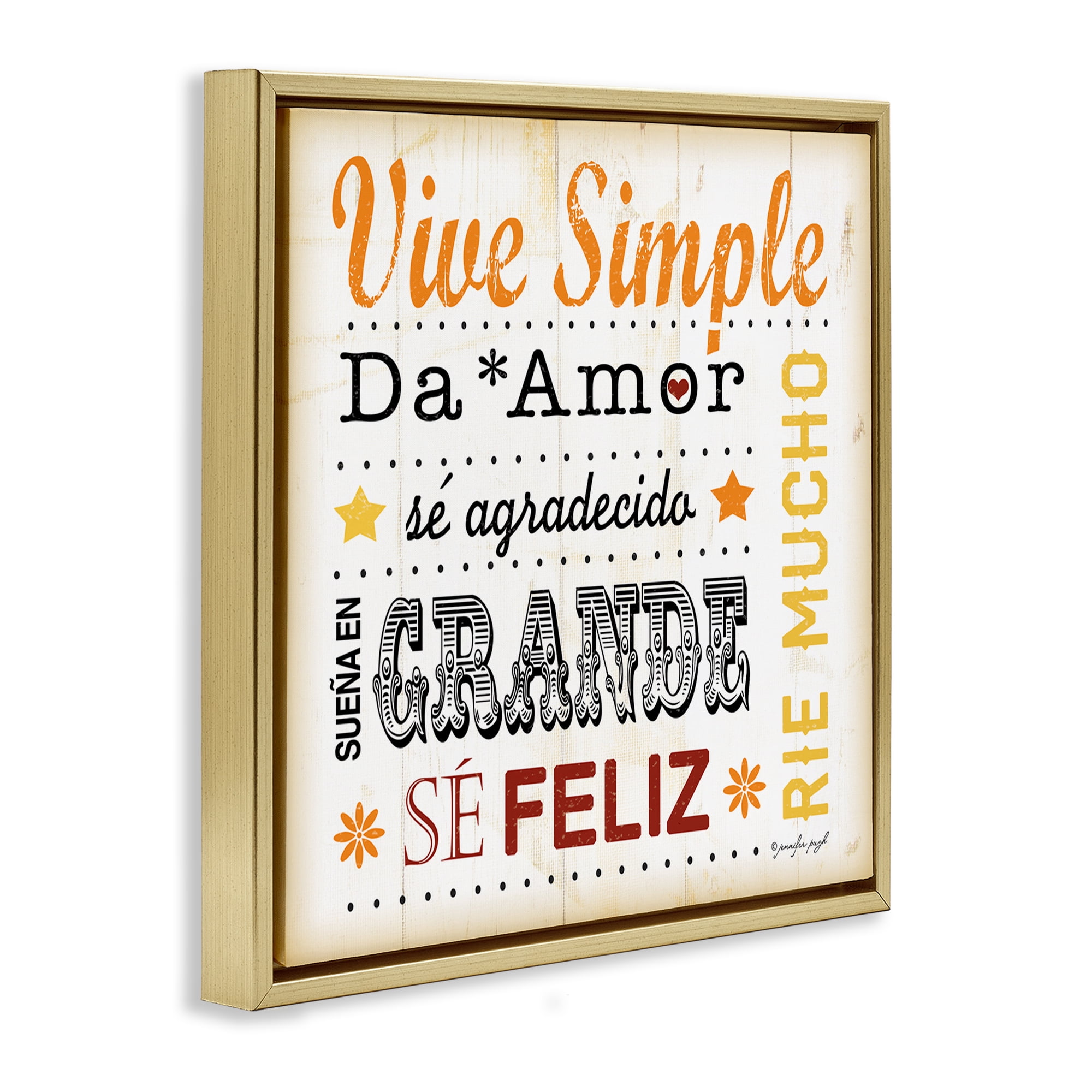 Stupell Industries Inspiraciones Diarias de Felicidad Inspirational Quotes & Sayings Painting Gold Floater Framed Art Print Wall Art, 25 x 25