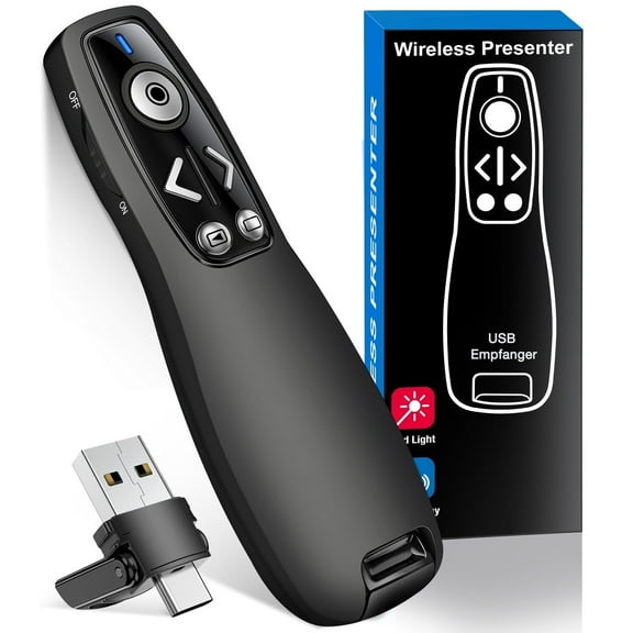 QQV Presentation Clicker Wireless PowerPoint Remote for PowerPoint, 2-in-1 USB Type C Powerpoint Clicker with Hyperlink & Volume Control PowerPoint Slide Advancer for Mac, Computer, Laptop