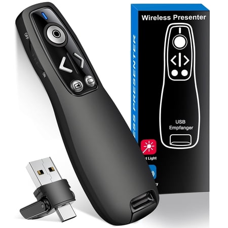 QQV Presentation Clicker Wireless PowerPoint Remote for PowerPoint, 2-in-1 USB Type C Powerpoint Clicker with Hyperlink & Volume Control PowerPoint Slide Advancer for Mac, Computer, Laptop
