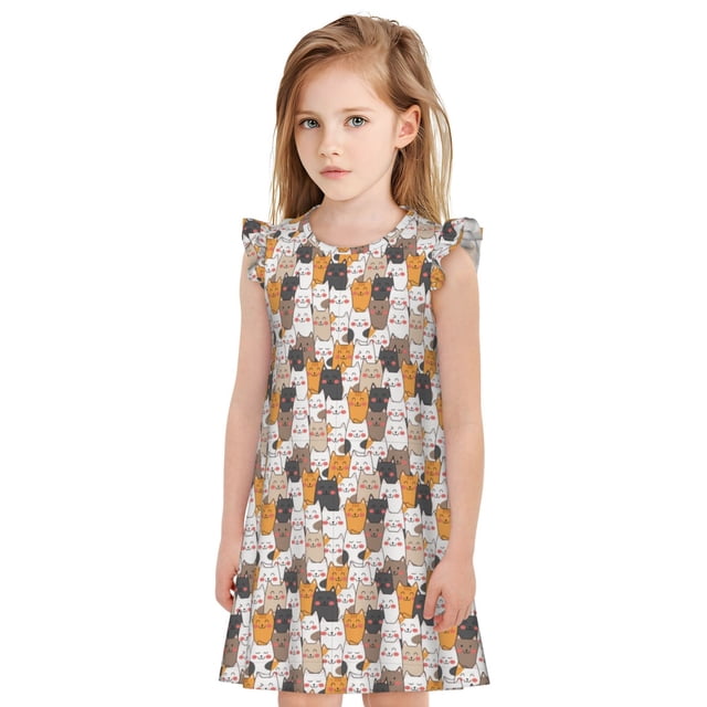 Vsdgher Mignonnes Chemises de Nuit pour Filles Manches Courtes à Volants Robe de Nuit Pyjama pour Fête Pyjama-Grand