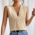 thumbnail image 2 of Women Blouses Athletic Apparel Short Sleeve Tunic Tops Nice Dressy Shirts for Women Shirt Womens plus V Neck Pullover 4xlt T Shirts Womens Casual Tops Solid Color Slouchy Tees Outdoor Beige S, 2 of 5