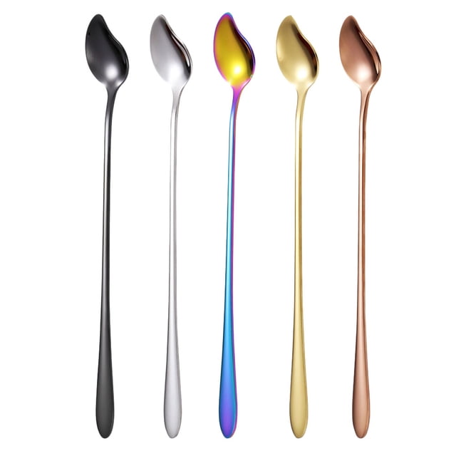 GOOHOCHY 5 cucharas de postre de acero inoxidable, cucharas de café creativas, cucharas para mezclar