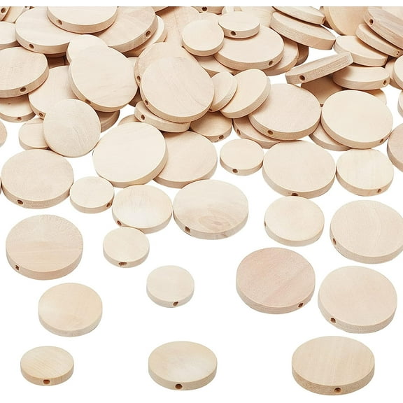 120pcs Flat Round Wood Coin Beads 3 Sizes - Antique White Spacer Beads Unfinished Wood Disc for Jewelry Necklace Bracelet Craft Making HomeMacrame 15/20/24.5mm