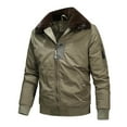 thumbnail image 1 of IROINNID Veste Bomber pour Hommes Offres Veste Ample Patchwork Col Rabattu Fermeture Éclair Cardigan Chaud Épais, Vert Olive, 1 of 2