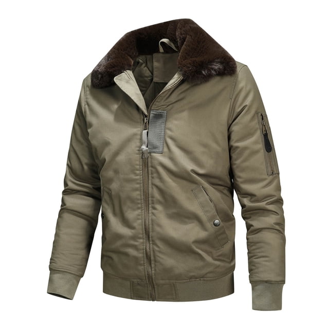 IROINNID Veste Bomber pour Hommes Offres Veste Ample Patchwork Col Rabattu Fermeture Éclair Cardigan Chaud Épais, Vert Olive
