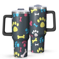 OBREWU Cool Pet Background Dog Paw Tumbler with Handle and Lid,Cool Pet Background Dog Paw 40oz Double Wall Vacuum Insulated Tumbler,Cups Gift for Women and Men