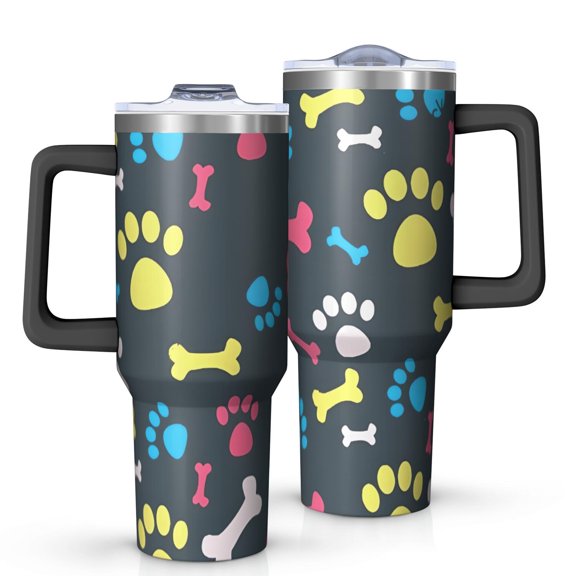 OBREWU Cool Pet Background Dog Paw Tumbler with Handle and Lid,Cool Pet Background Dog Paw 40oz Double Wall Vacuum Insulated Tumbler,Cups Gift for Women and Men