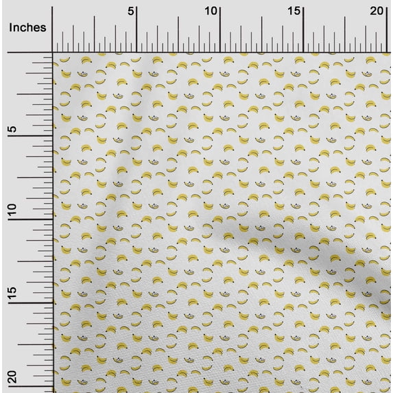 oneOone Viscose Chiffon White Fabric Dog & Banana Fruits Dress Material Fabric Print Fabric By The Yard 42 Inch Wide