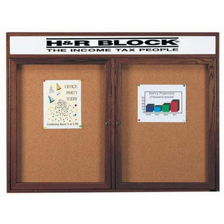 Aarco Products WBC4872RH Enclosed Bulletin Board with Header - Walnut