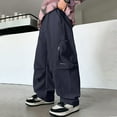 thumbnail image 6 of SonxaHe Little Boy's Pants Wide Leg Elastic Waist Cargo Pants with Pockets Child Outdoor Oversized Sweatpants Blue,Sized 6-7, 6 of 8