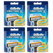 Gillette Vector 3 Refill Blades (Same as Gillette Sensor 3), 8 Count (Pack of 4)