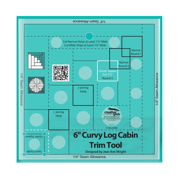 Creative Grids Curvy Log Cabin Trim Tool 6in Finished Blocks Quilt Ruler