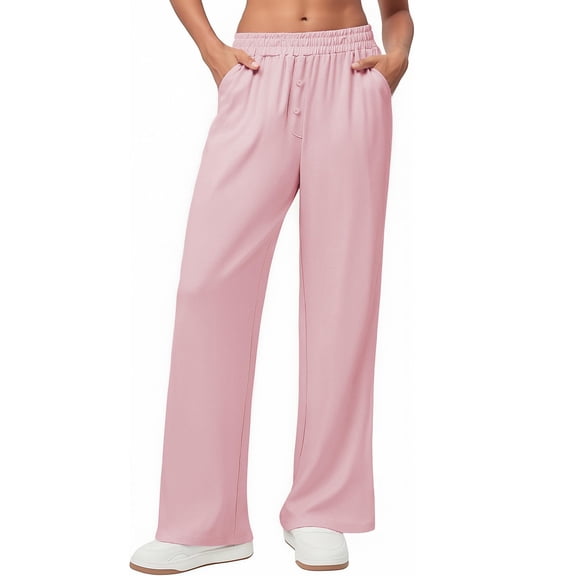 BRGZLK Womens Wide Casual Pants Front Button Elastic Waist without Drawstring Soft Comfy Pajama Pants with Pockets