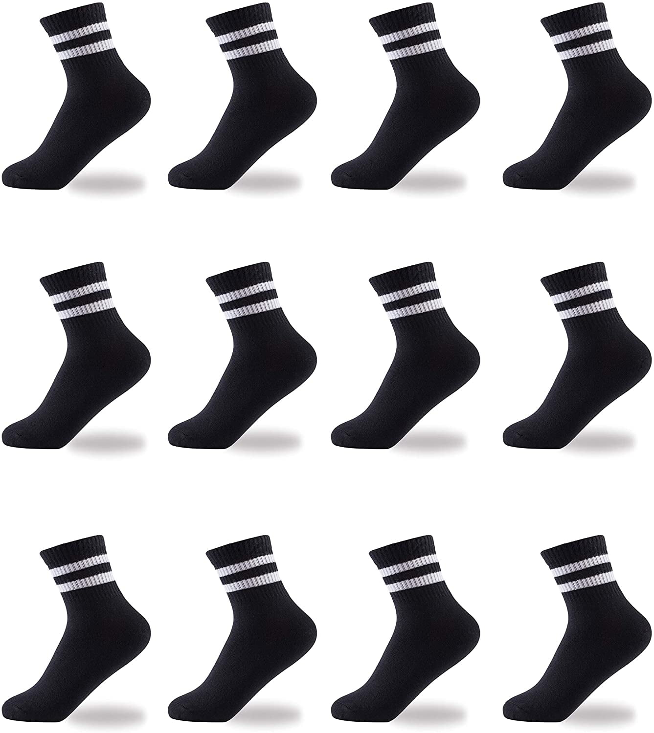 Oohmy Boys Socks 12 Packs Fit for 2-12 Years Old Boys and Girls Cotton Athletic Ankle Socks for Toddler Kids and Big Kids 
