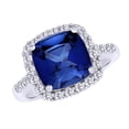 thumbnail image 2 of AFFY Cushion Cut Simulated Blue Sapphire & White Natural Diamond Solitaire Ring In 10k White Gold , Ring Size-5, 2 of 2