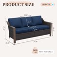 thumbnail image 6 of Joyside 75" Patio Metal Wicker Sofa, All-Weather Rattan Couch with Deep Seats, Washable Cushions & Steel Frame, 3-Seat Sofa for Garden, DarkBlue/Brown, 6 of 7