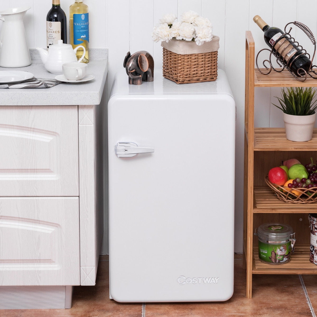 Costway 3.2 Cu Ft Retro Compact Refrigerator w/ Freezer Interior Shelves Handle White