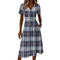 thumbnail image 5 of Minjewel Women's Plaid Mini Dress with V-Neck Short Sleeve - Gingham Summer Dress, Loose Flowy Beach Party Outfit, Preppy Comfy Vacation Top,Blue,M, 5 of 6