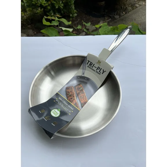 Tri-Ply Stainless Steel Skillet, 10 inch Frying Pan, All Stove Compatible
