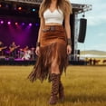 thumbnail image 2 of Arlun Womens Midi Retro Fringe Skirt Irregular Western Tassel Cowlgirl Elegant Tight Skirts High Waisted Boho Trim Stretch Bodycon Skirt 2-Coffee S, 2 of 5