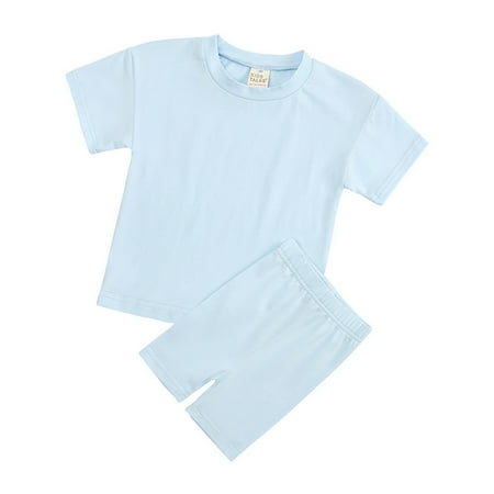 

Toddler Kids Baby Boys Girls 2 Pieces Tracksuit Summer Outfits Solid Short Sleeve T Shirt Tops With Shorts Set