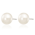 thumbnail image 3 of 14K Solid White Gold 7mm Button Freshwater Cultured Pearl Stud Earrings, 3 of 10